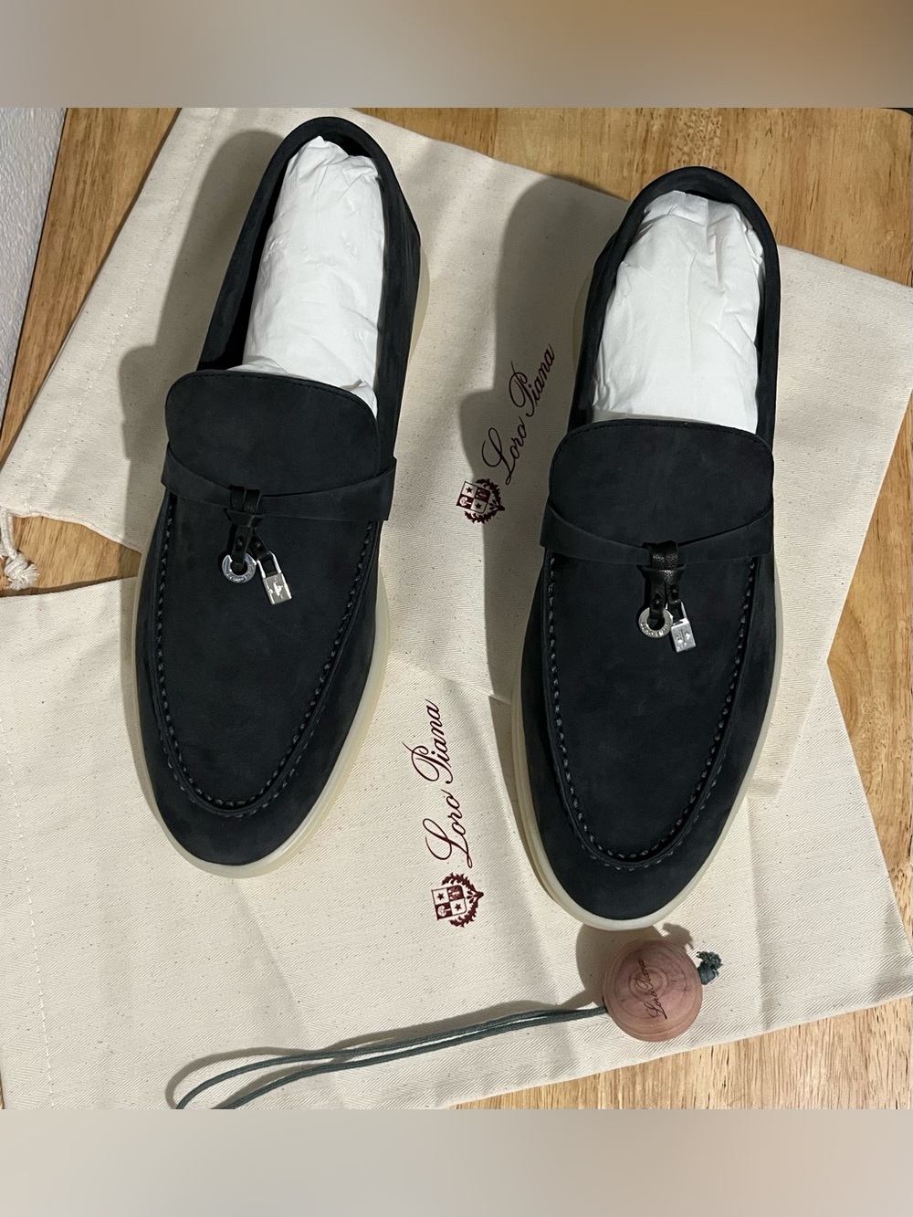 Loro Piana Summer Charm Walk Suede Loafers Caviar Black EU 41 US 11 Yacht NEW
